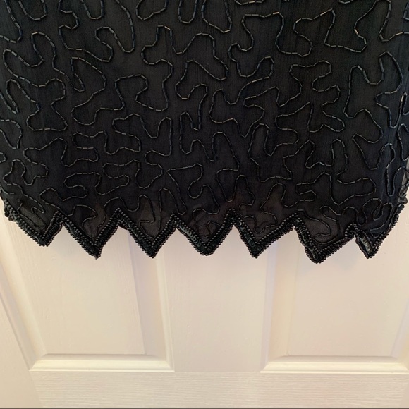 Vintage 80s Lawrence Kazar Sequin Abstract Bead Silk Scallop Flapper Min… - Picture 8 of 16